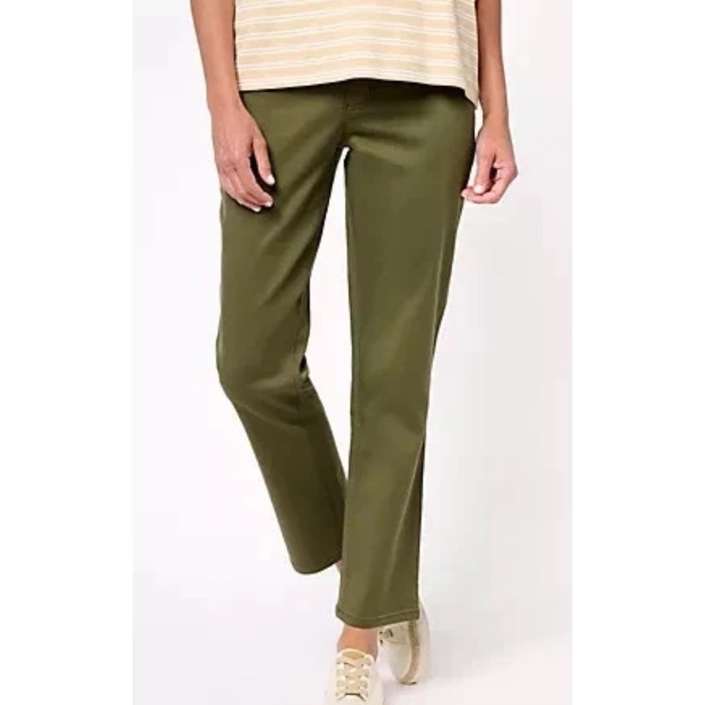 Joan Rivers Reg Tapered Ankle Pants 12 Olive Green Stretch Cotton Sateen Classic